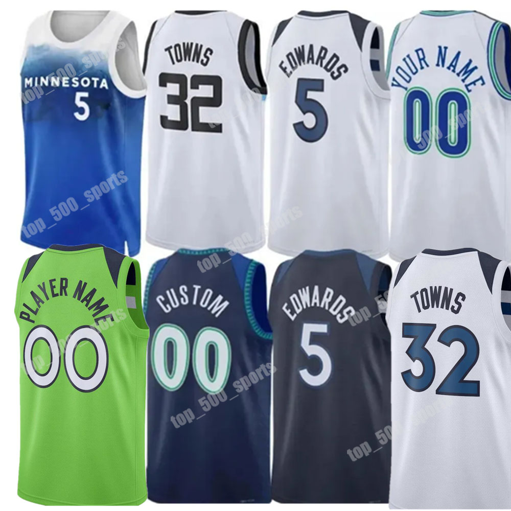 Custom 5 Anthony Edwards Rudy Gobert Karl-Anthony Towns Basketball Jersey Naz Reid Timberwolve DAngelo Russell Wendell Moore Jr. Jaden McDaniels City Mike Conley