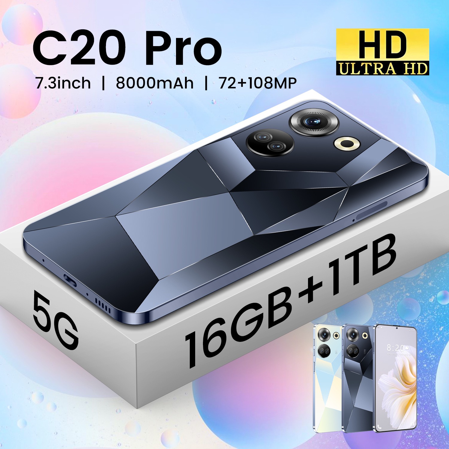 C20 PRO 7.3 Inch Android Smartphone Waterproof Dustproof Shockproof 8000 mAh WIFI Dual Camera All-in-one 256GB 512GB 1TB ROM 8GB 16GB RAM Cell Phone