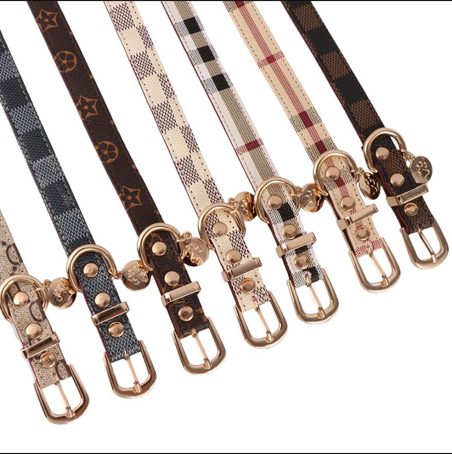 Dog Collars Leashes Designer Leather Collar and Leash Set Adjustable Basic Check Pattern Durable Harness with Metal Buckle Suitabl Dh3tv