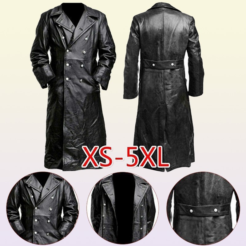 Men's Leather Faux MEN'S GERMAN CLASSIC WW2 UNIFORM OFFICER BLACK REAL LEATHER TRENCH COAT 220922
