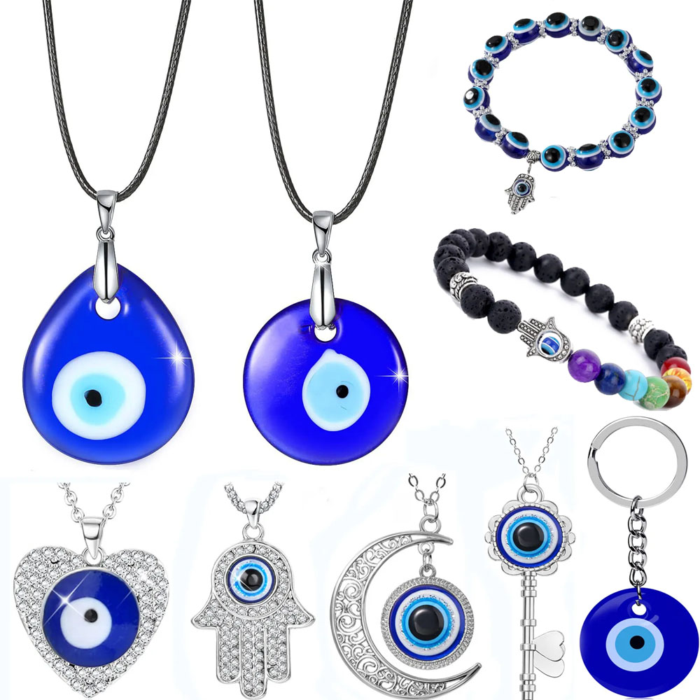 Evil eye necklace for women keyring turkish evil blue eye bead bracelet handmade glasses charms bracelets greek mati hamsa nazar men evil eye Jewelry