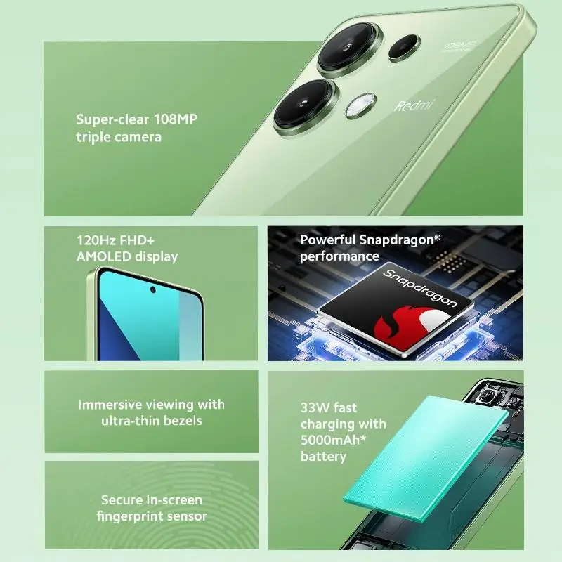 Global Version Xiaomi Redmi Note 13 4G Smartphone Snapdragon 685 6.67" AMOLED Display 120Hz 108MP Camera 33W Fast Charging