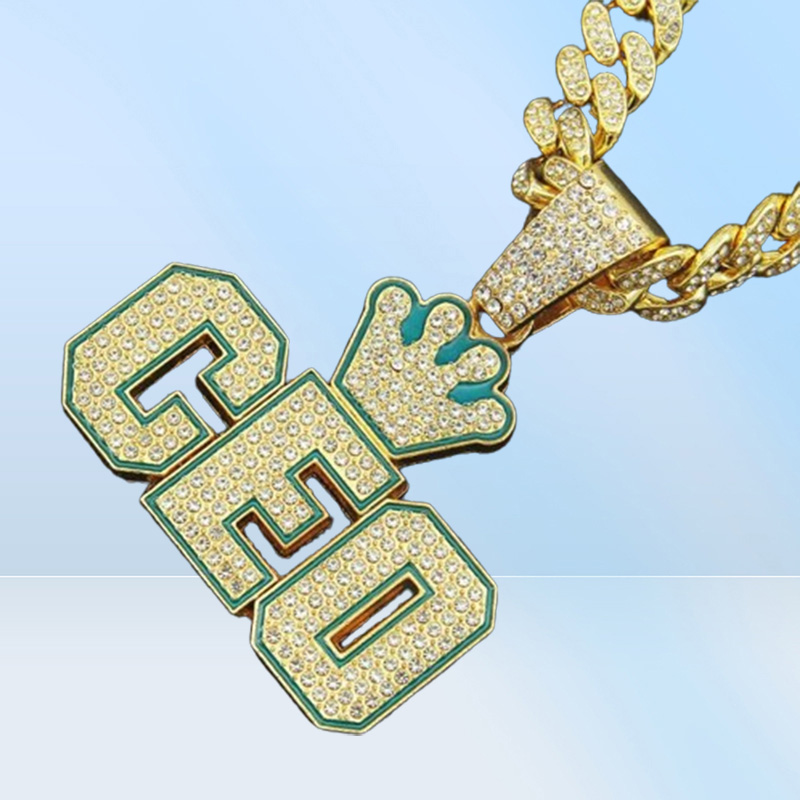Pendant Necklaces Hip Hop Iced Out Cuban Chains Diamond Imperial Crown Letter CEO Mens Gold Chain Charm Jewelry For Men Choker1118
