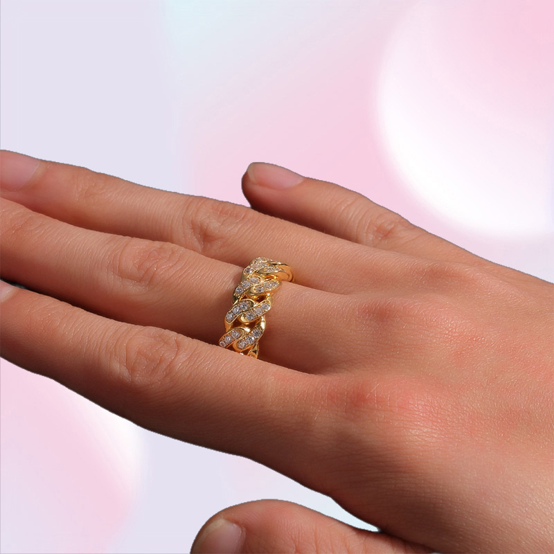 8MM Mens Cuban Link chain Rings Hip Hop Zircon Stone Gold Silver Iced out Ring For Women Hiphop Jewelry Gift
