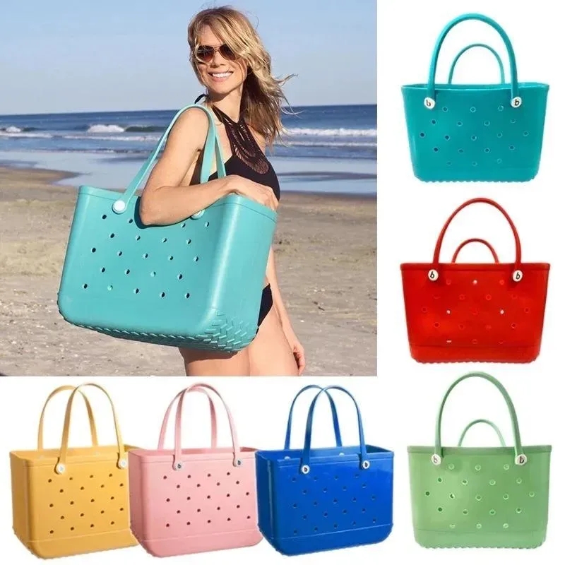 Women Designer Eva Bogg Bag Beach Bags Luxury Summer Hole Tote Large Shopping Fashion Plastic Basket Lady Storage Washable Beach Silicone Bog Purse Eco Jelly Candy