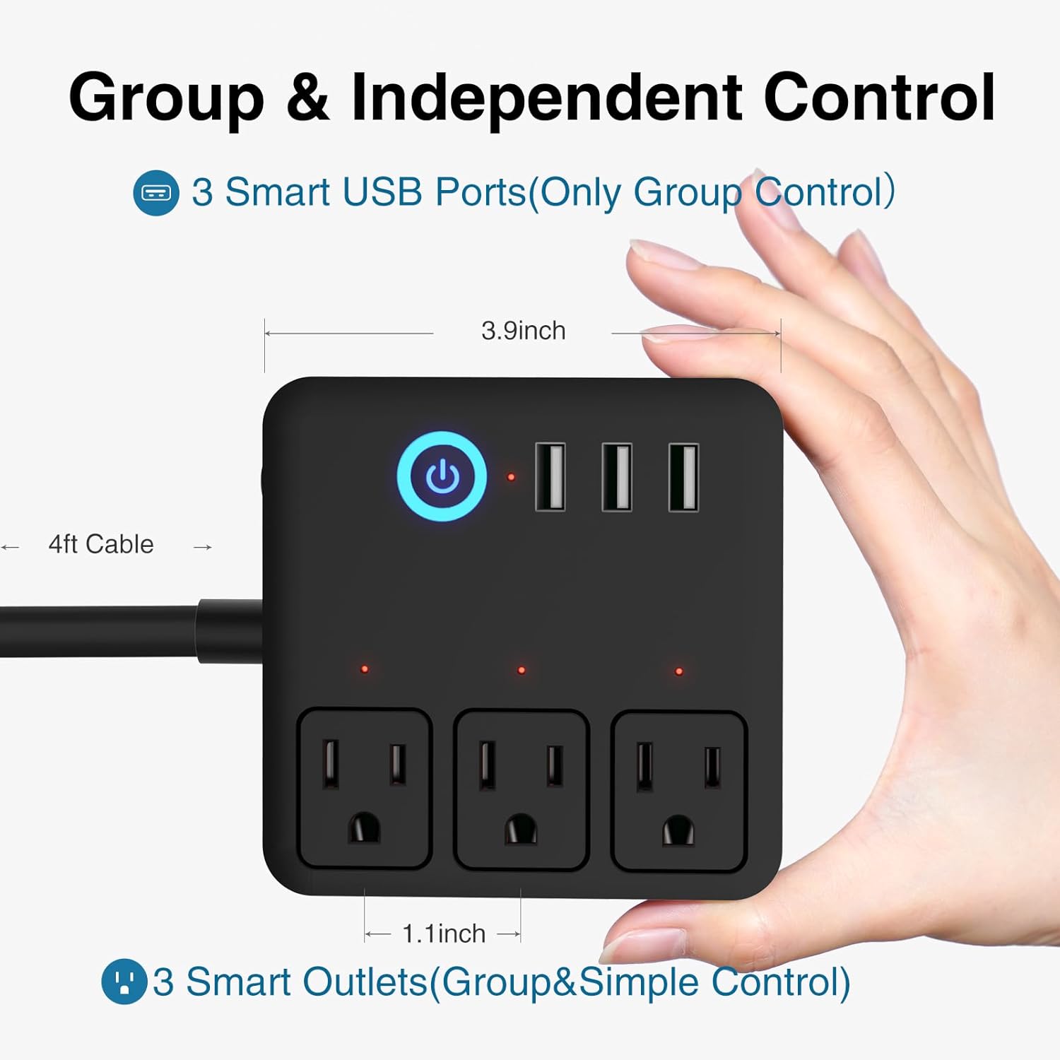 Smart Power Strip, 3 USB Ports and 3 Individually Controlled Smart Outlets, WiFi Surge Protector Works with Alexa Google Home.