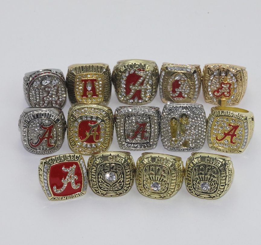 Cluster Rings 14Pcs Alabama Crimson Roll Tide National American Football Championship Ring Set Souvenir Men Fan Gift Wholesale Drop D