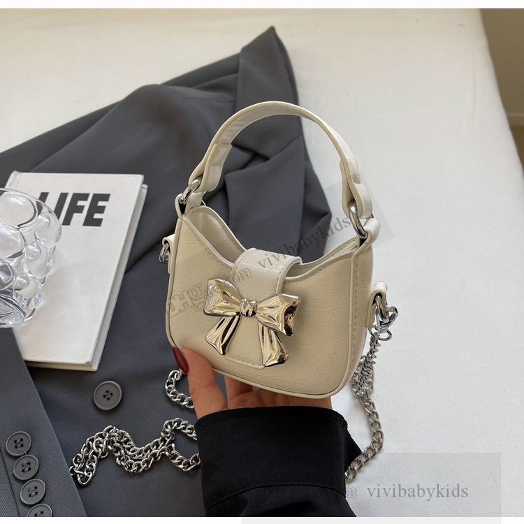 Fashion Girls shiny Bow handbags INS kids metal chain single shoulder bag lady style children crossbody mini bags S1085