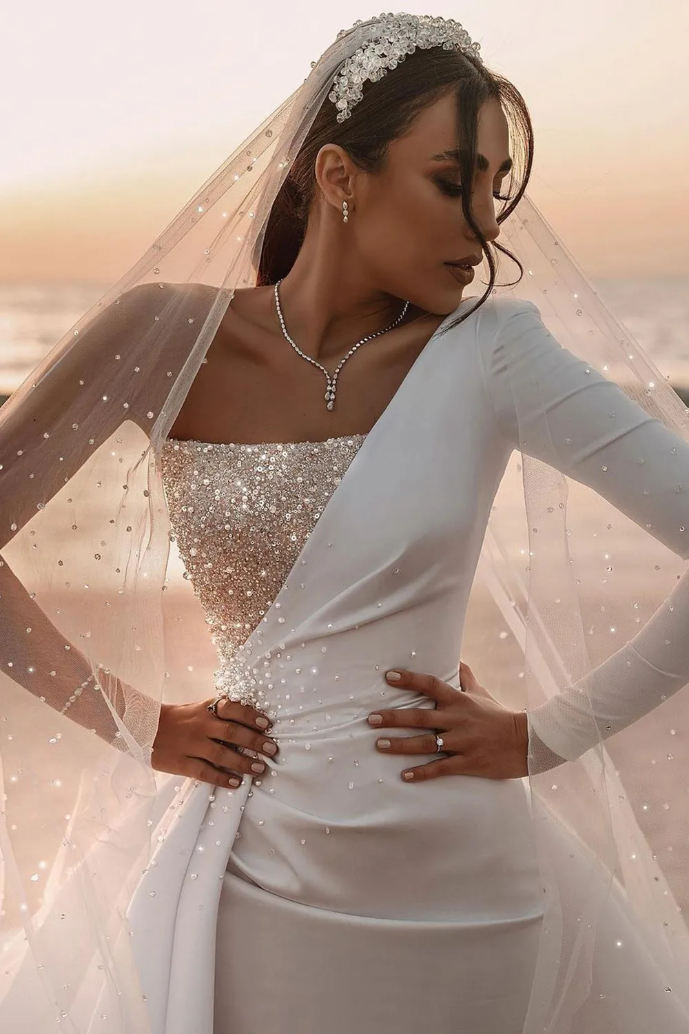 Saudi Summer Ivory Arabic Dubai Modern Backless Dresses Sexy One Shoulder Sequins Long Train Wedding Gown Bc 0219