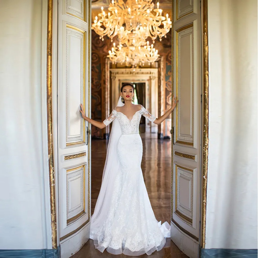 Stunningbride 2024 Mermaid Wedding Dresses Vintage Sheer Neck Illusion Back Plus Size Elegant Bridal Gown with Sleeve Lace Appliques