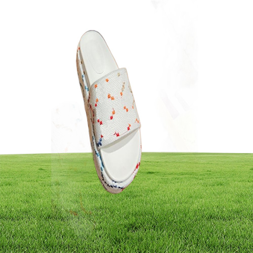 Lame Platform Slide Slippers Flatform Flats Thick Bottom Floral Designer Sandals Camel Black White Womens Ladies Slipper Peed Toe