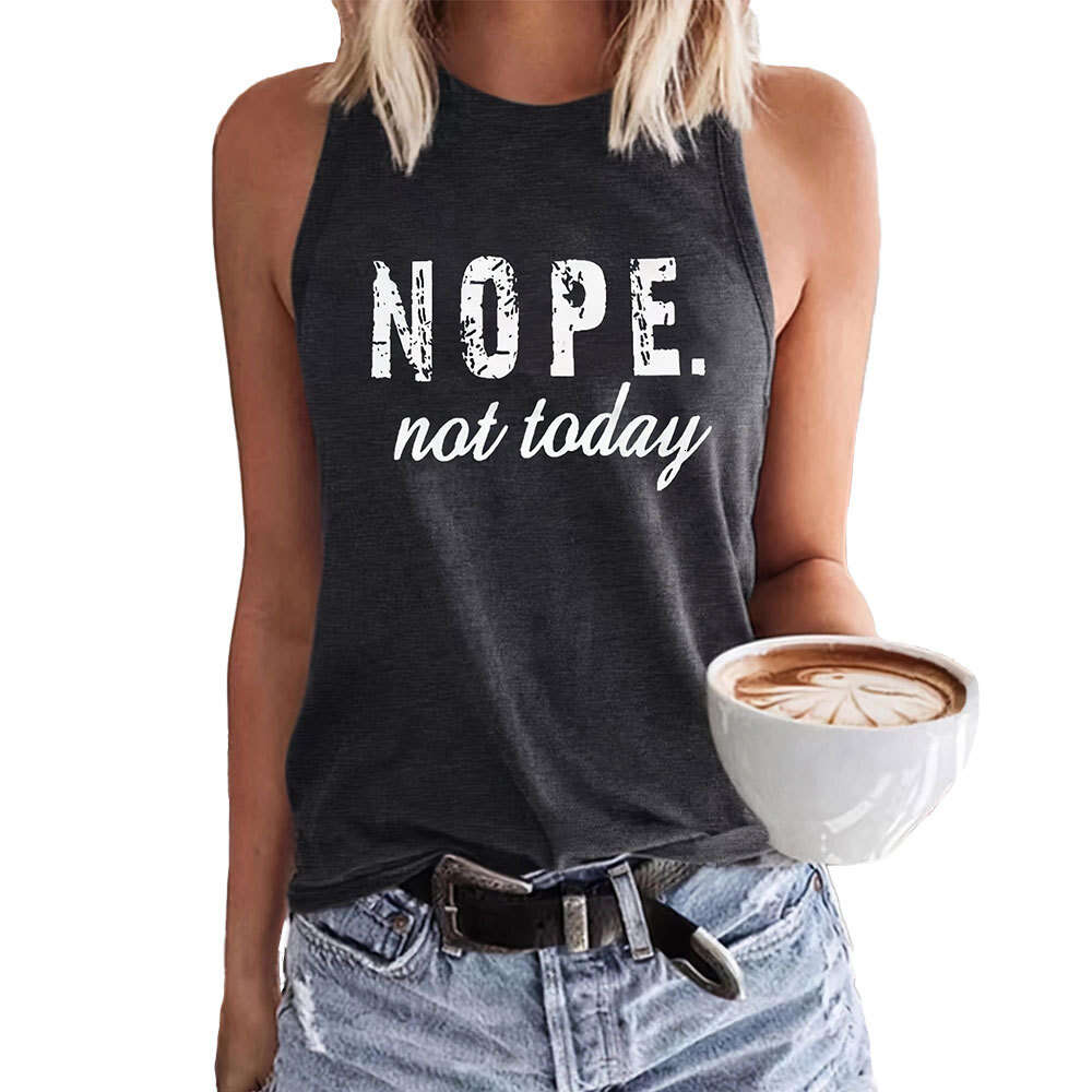 2024 Women's Fun Letter Round Neck Loose Casual Sleeveless Tank Top for Women