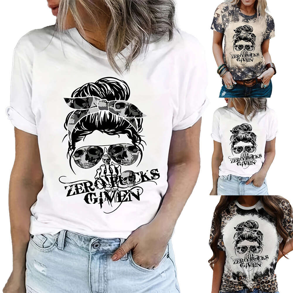 Women's Tie Dyed Letter Print Casual Loose Round Neck T-shirt Short Sleeved Top