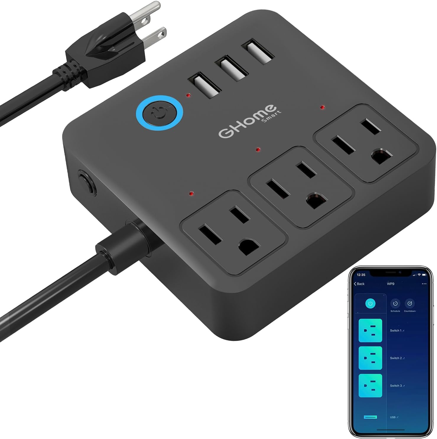 Smart Power Strip, 3 USB Ports and 3 Individually Controlled Smart Outlets, WiFi Surge Protector Works with Alexa Google Home.