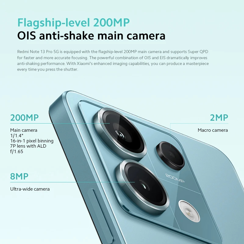 Global Version Xiaomi Redmi Note 13 Pro 5G Smartphone NFC 6.67 Inch 120hz AMOLED Screen Snapdragon 7s 67w Turbo Charge 5100mAh