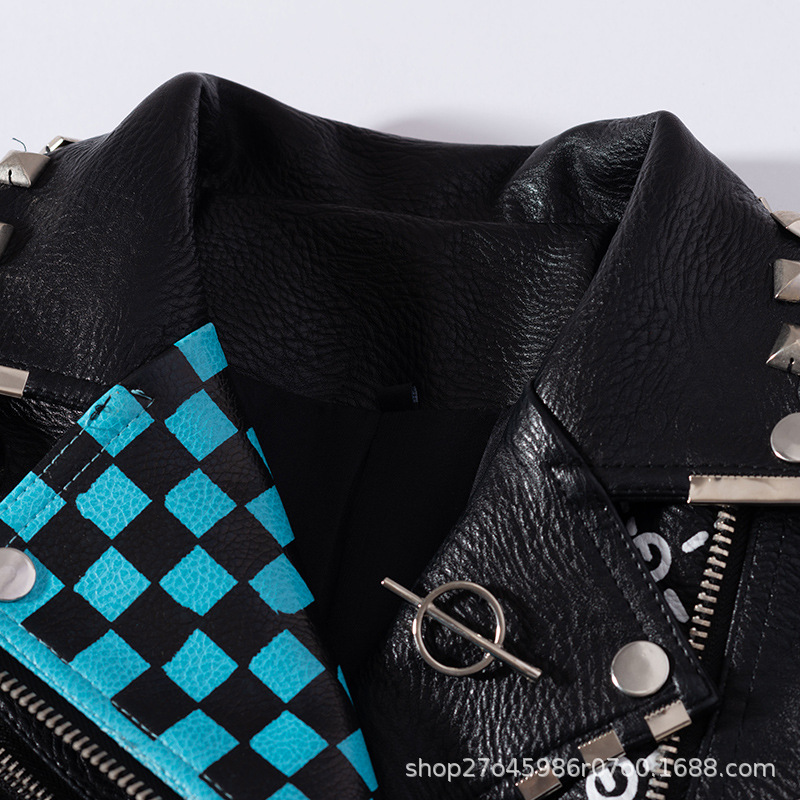 0C236m18 Women's Coat Motorcycle Leather Jacket Printed Letter Chain Decoration Slim Fit Luxury Customization