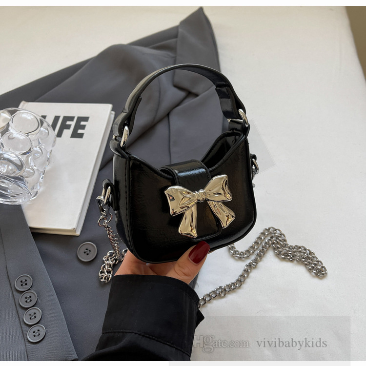Fashion Girls shiny Bow handbags INS kids metal chain single shoulder bag lady style children crossbody mini bags S1085