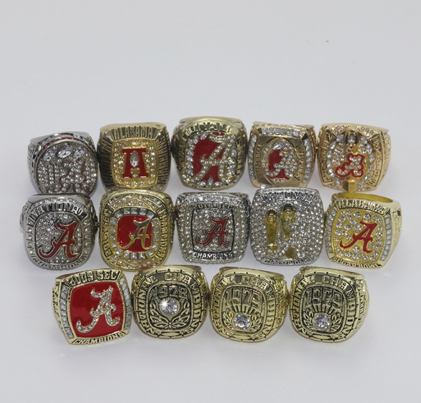 Cluster Rings 14Pcs Alabama Crimson Roll Tide National American Football Championship Ring Set Souvenir Men Fan Gift Wholesale Drop D