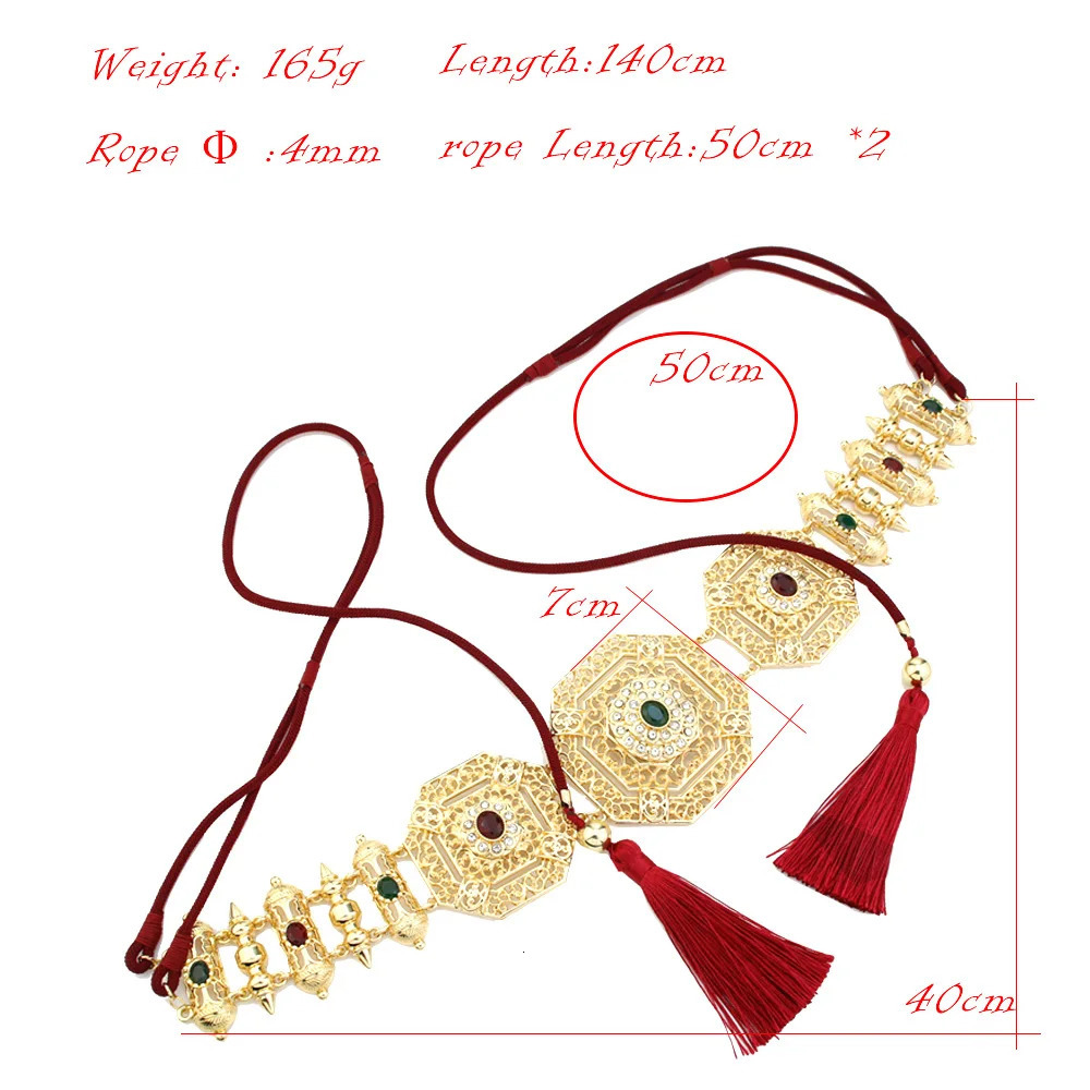 Sunspicems Exquisite Women Jewelry Sets Gold Color Morocco Bride Bead Chain Choker Necklace Flower Brooch Earring Hand Rope Belt 240221