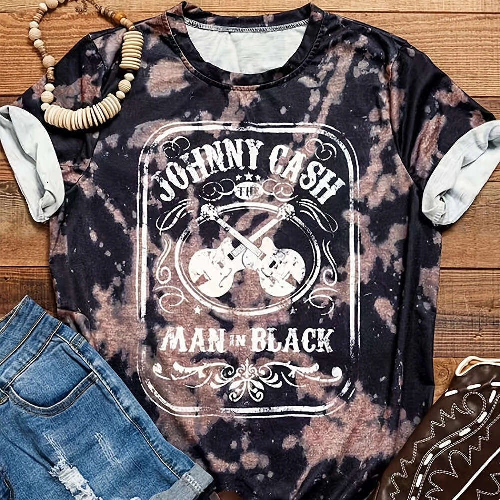 Guitar Band Casual Loose Round Neck Short Sleeve T-shirt Women's Top