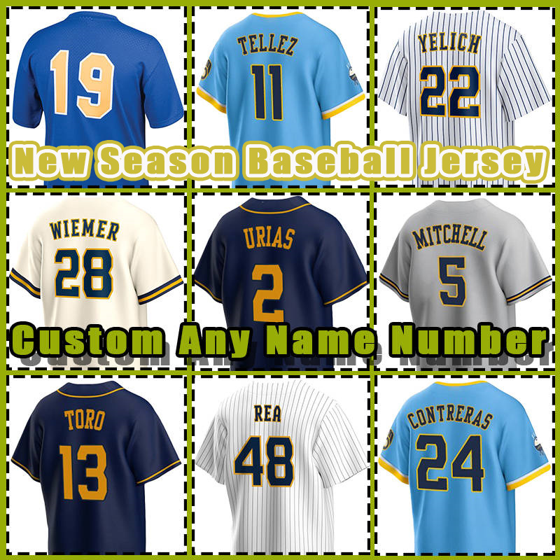 22 Christian Yelich 19 Robin Yount Jersey Baseball Brewers Devin Williams Lorenzo Cain Willy Adames Milwaukee Jesse Winker Joey Wiemer Brice Turang Luke Voit Burnes