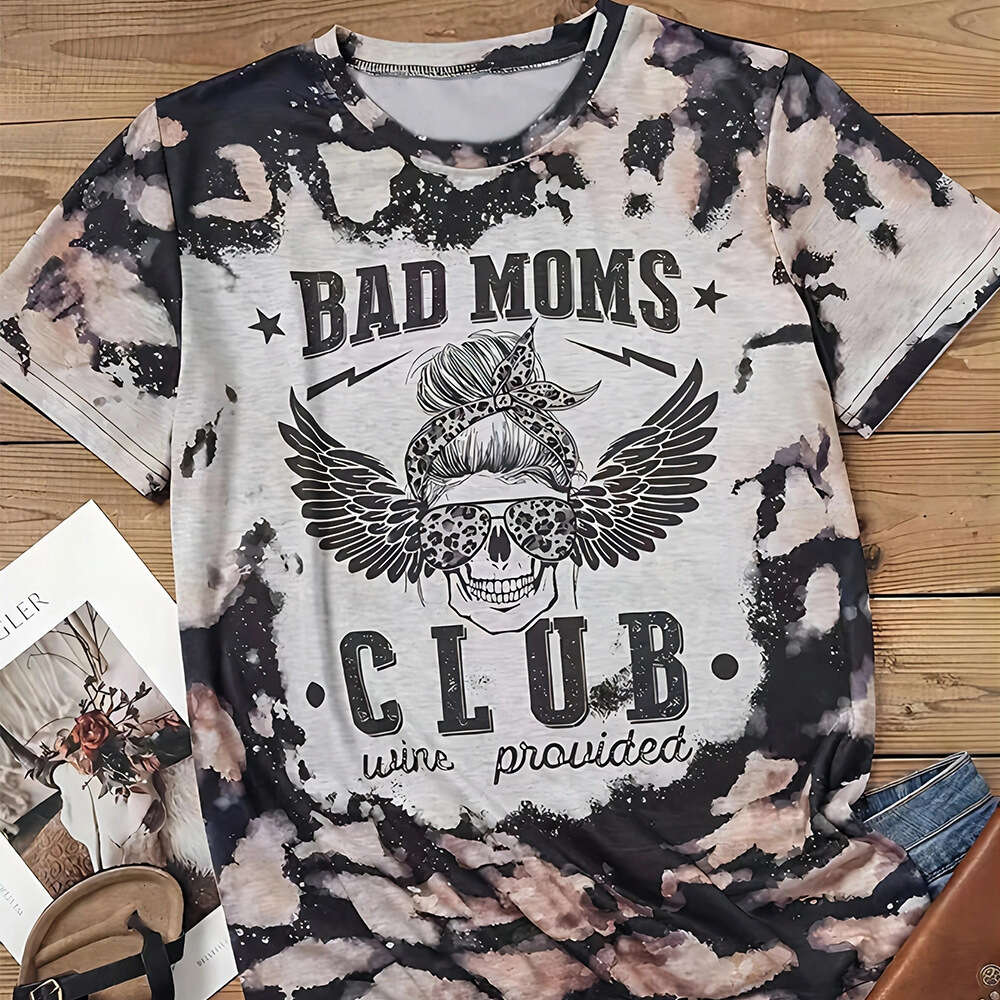 Women's Tie Dyed American Eagle Letter Print Casual Loose Round Neck Short Sleeve T