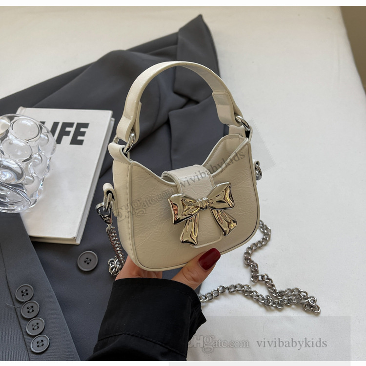 Fashion Girls shiny Bow handbags INS kids metal chain single shoulder bag lady style children crossbody mini bags S1085