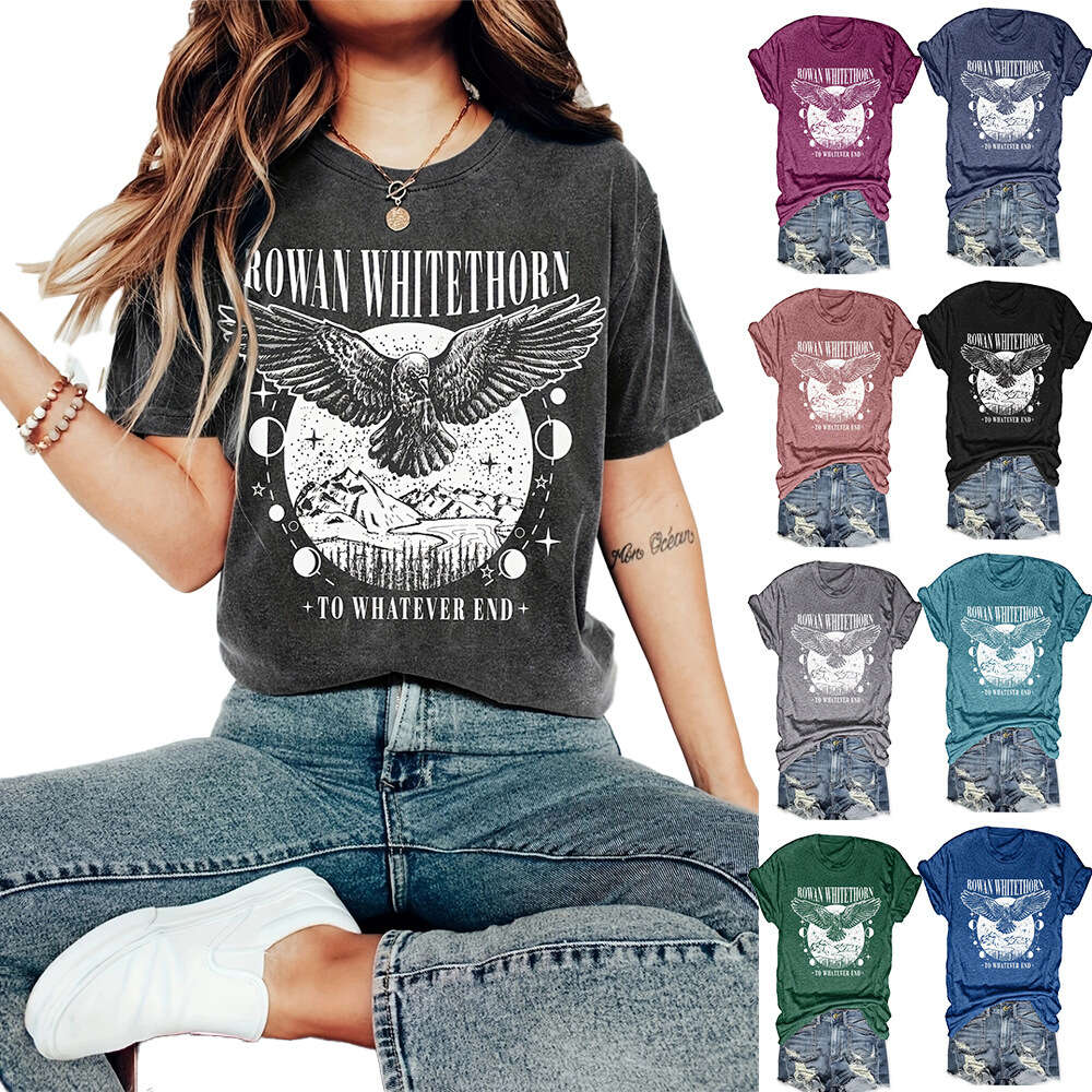 Eagle Letter Print Casual Loose Round Neck Short Sleeve T-shirt Women's Top