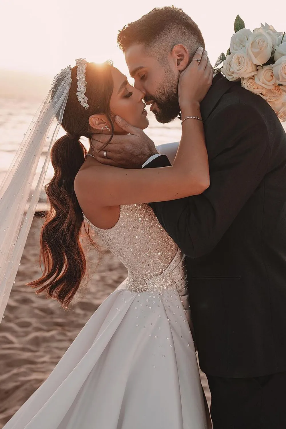 Saudi Summer Ivory Arabic Dubai Modern Backless Dresses Sexy One Shoulder Sequins Long Train Wedding Gown Bc 0219
