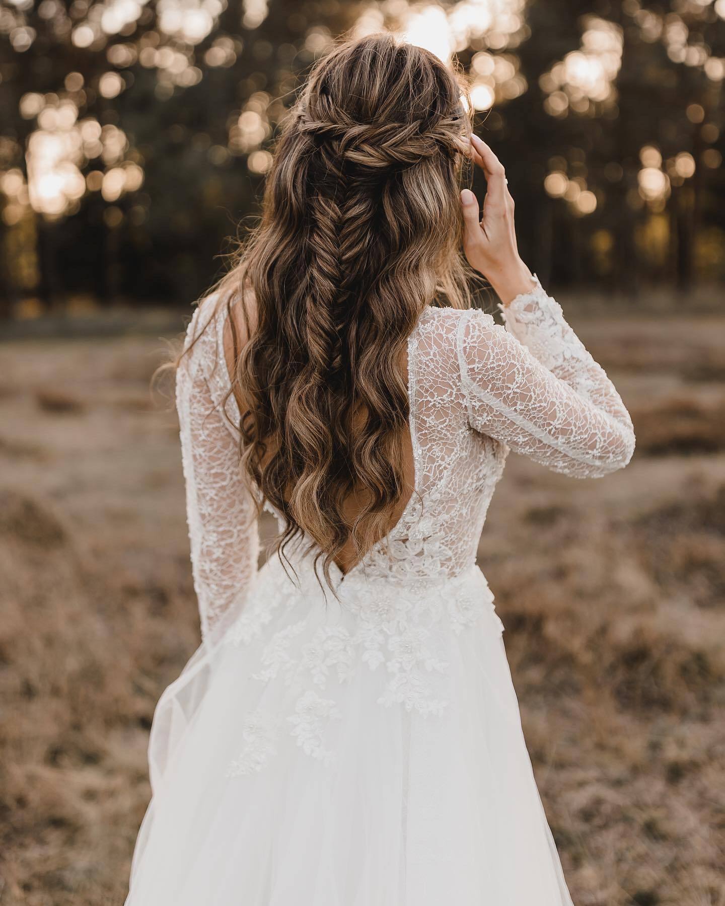 Wedding Modest Country Dress With Long Sleeves V Neck Chiffon Lace Bridal Gowns For Garden Vestido De Novia Estido