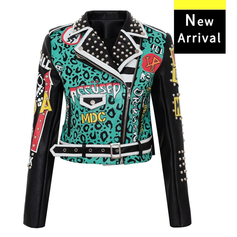 0C236m18 Women's Coat Motorcycle Leather Jacket Printed Letter Chain Decoration Slim Fit Luxury Customization