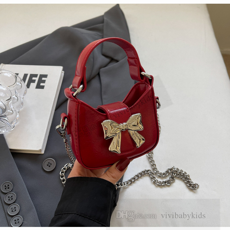 Fashion Girls shiny Bow handbags INS kids metal chain single shoulder bag lady style children crossbody mini bags S1085