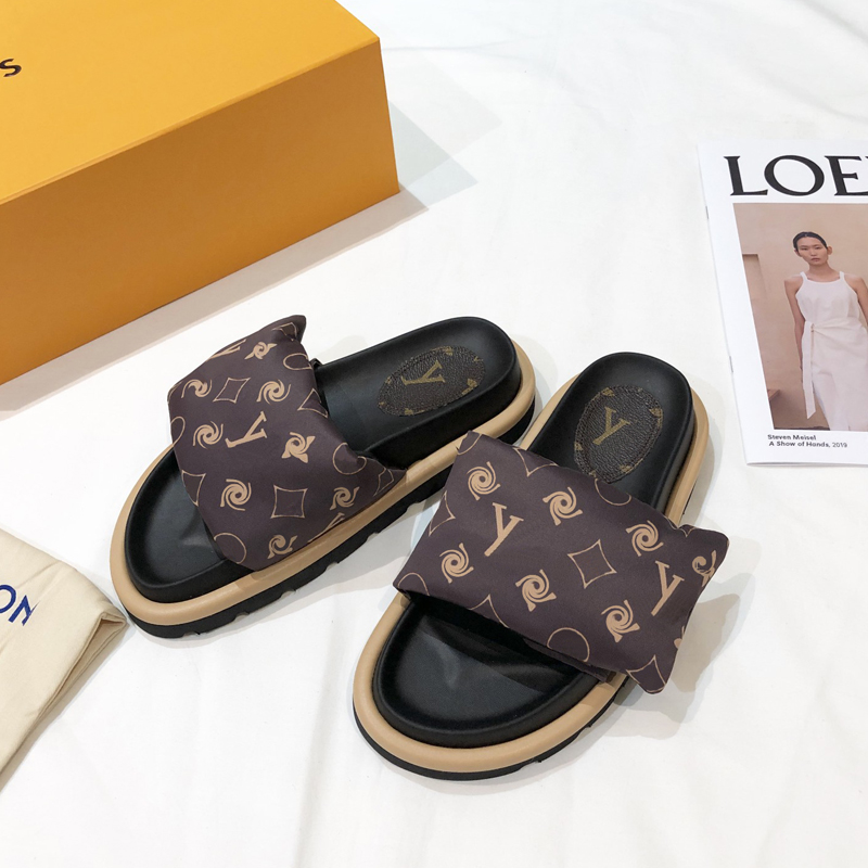 Designer Slippers Sandals brand Pillow Home bedroom Slide Sandal Women's nylon exposed toe presbyopia brown black comfortable fashionable with