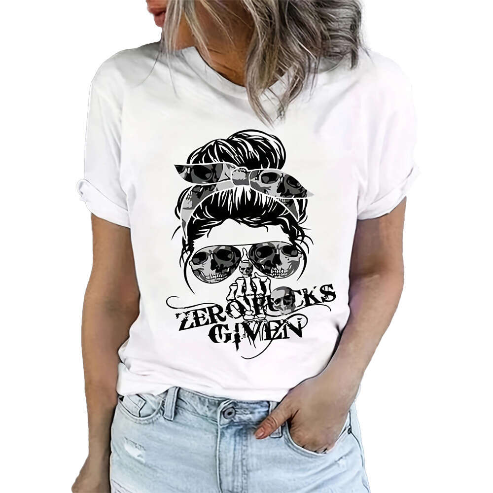 Women's Tie Dyed Letter Print Casual Loose Round Neck T-shirt Short Sleeved Top