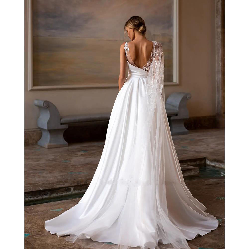 Dress Satin Church Elegant Vintage Crystals Pearls Beads Wedding Bride White A E Arabic Dubai Vestido De Noiva Plus Size Sequined Bridal Gowns Rabic 6
