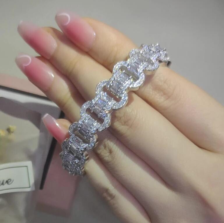 Elegent Wedding Bracelets Jewelry Sterg Sier T Princess Cut White 5A Cubic Zircon CZ Dia Gemstones Party Women Open Bangle For Lover Gift