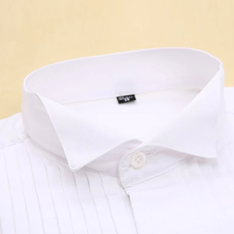 France Cufflinks Solid Tuxedo Shirts for Men with Regular Fit Business Social Shirt Long Sleeve Swallow Tail Collar Quality 240219