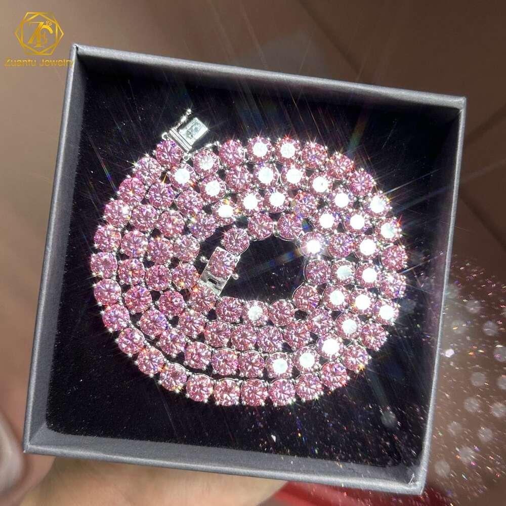 in Stock Pink Color Sier 3mm 4mm 6.5mm Vvs Moissanite Tennis Chain Bracelet Custom 14k Real Solid Gold Jewelry