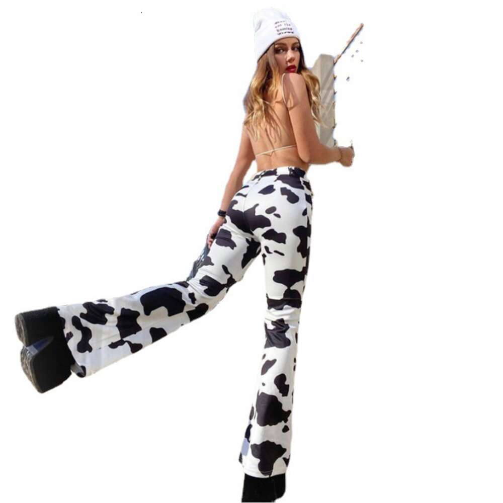 Street Style Women's Clothing 2024 Summer Trendy Brand Cow Print High Waisted Straight Leg Casual Jeans and Floor Mop Pants