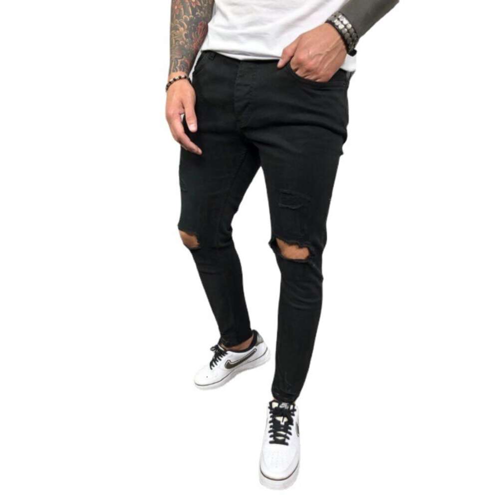 Spring Festival Does Not Close, High-quality Men's Distressed Elastic Leg Jeans with Torn New Styles