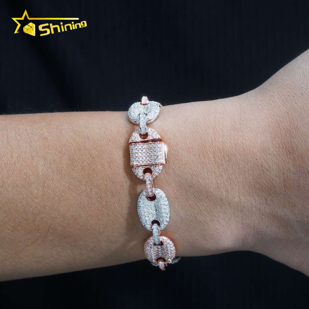 bracelet necklace mossanite New Arrival Silver 925 Gold Plated Hip Hop 13mm Cuban Link Chain Iced Out Moissanite Cuban Bracelet