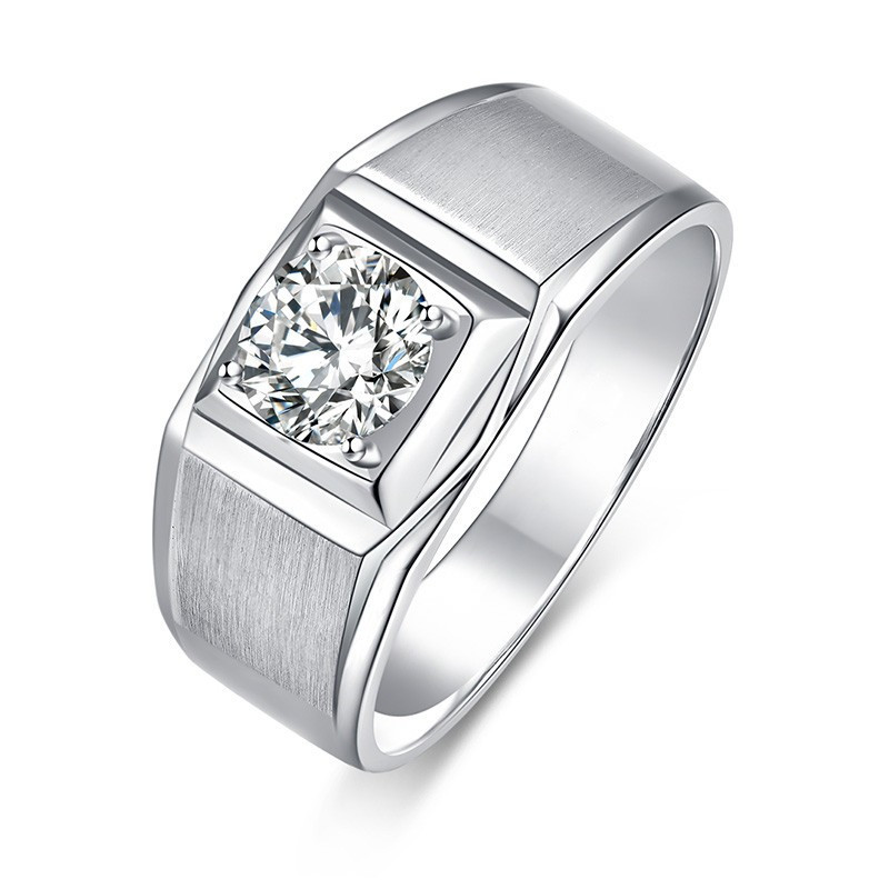 S925 Sterling silver plated Pt950 white gold diamond ring Men's simple overbearing frosted ring Mosan diamond wedding ring 240222