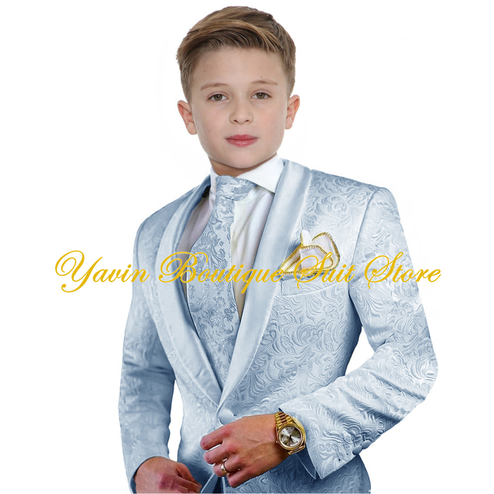 Jacquard Boys Suit 3 Pieces Set Floral Jacket Pants Tie One Button Blazer Wedding Party Boy's Tuxedo Kids Party Dress Suits
