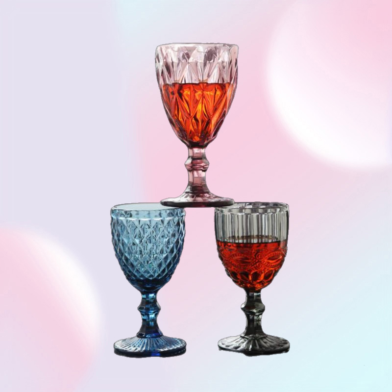 240ml 300ml 4colors European style embossed stained glass wine lamp thick goblets