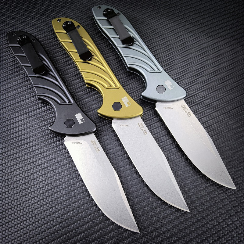Newest KS 7600 Launch 5 Outdoor Folding Pocket Knife CPM-154 Stonewashed Blade Aluminum Handles Easy To Carry Camping Hunting Hiking Tools 9000 7500 1