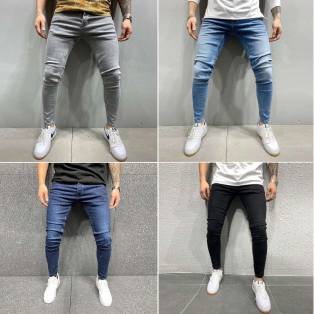 2024 High Quality Men's Elastic Tight Fitting Small Leg Jeans in Four Colors