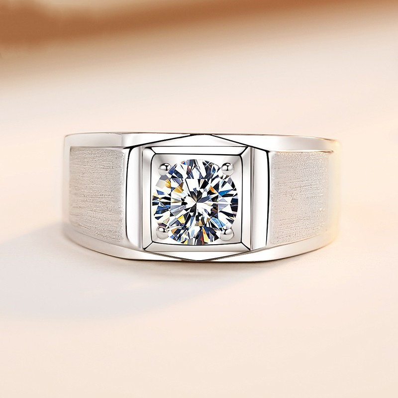 S925 Sterling silver plated Pt950 white gold diamond ring Men's simple overbearing frosted ring Mosan diamond wedding ring 240222