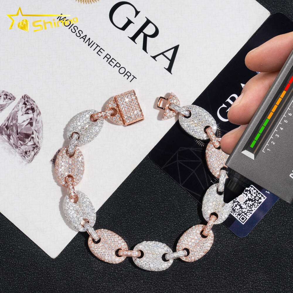 bracelet necklace mossanite New Arrival Silver 925 Gold Plated Hip Hop 13mm Cuban Link Chain Iced Out Moissanite Cuban Bracelet