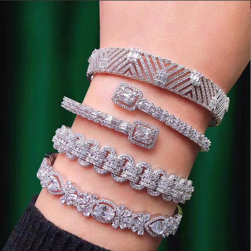 Elegent Wedding Bracelets Jewelry Sterg Sier T Princess Cut White 5A Cubic Zircon CZ Dia Gemstones Party Women Open Bangle For Lover Gift