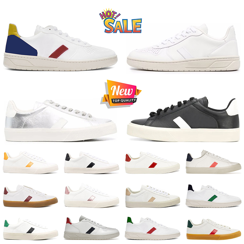 Top Quality Leather Designer Casual Shoes Women Men Fashion V White Black Low Flat Trainers Vegan Pink Green Gold Silver Platform Sports Sneakers